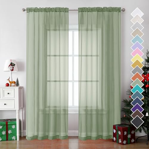 Sage Green Sheer Curtains 78 Inches Long 2 Panels (Sage Green / 42"W x 78"L (Pack of 2))