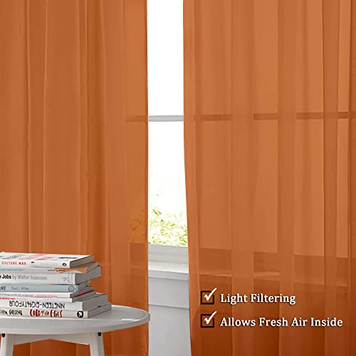 Sheer Curtains 90 Inches Long 2 Panels Set for Bedroom (Orange / 42"W x 90"L (Pack of 2))