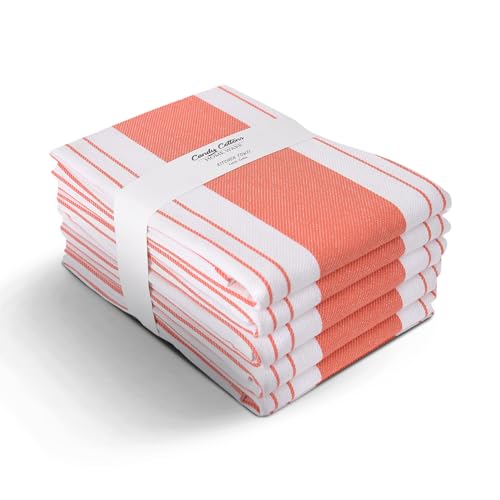 Stripe Kitchen Towels Decor Mordern Design Centreband Tea Dish Towels Boho Stripe Absorbent Festive Gift Set of 6 Pantry Reusable Kitchen Dish Towel (Coral (Modern))