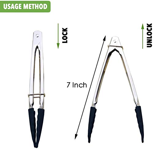 Mini Tongs with Silicone Tips 7 (7-inch / Black)