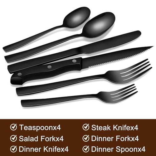 24 Piece Black Silverware Set for 4 (Black)