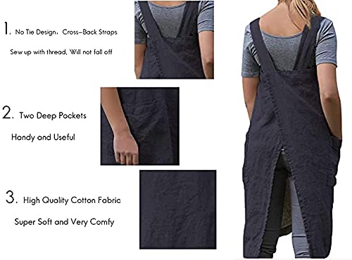 Women's Cross Back Pinafore Apron with Large Pockets Home Kitchen (3X-Large / Dark Gray)
