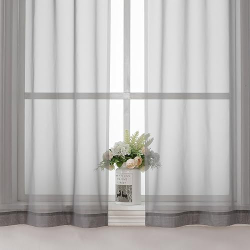 Grey Sheer Curtains for Bedroom (40"W x 63"L (Pack of 2) / Charcoal Grey)