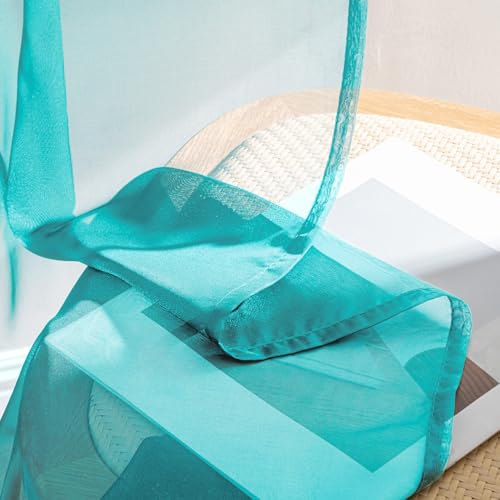Turquoise Sheer Curtains 63 Inches Long 4 Panels 42 x 63 Inches (42"W x 63"L (Pack of 4) / Turquoise)