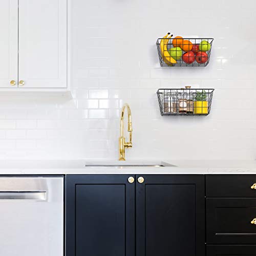 Over the Cabinet Door Organizer Wall Wire Baskets Hanging Kitchen Basket Shelf for Cabinet & Pantry Organization and Kitchen (BLACK / 3 PACK)