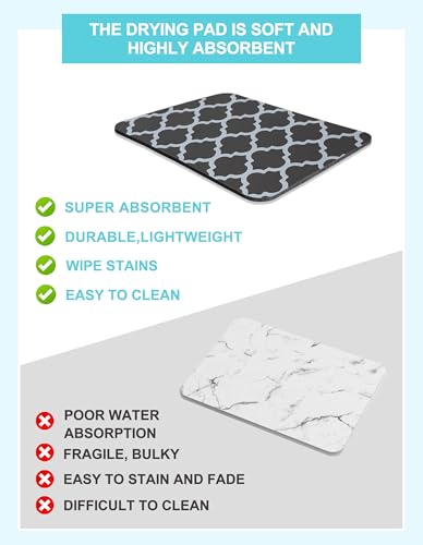 Dish Drying Mat for Kitchen Counter (Grey Trellis / 16" x 24")