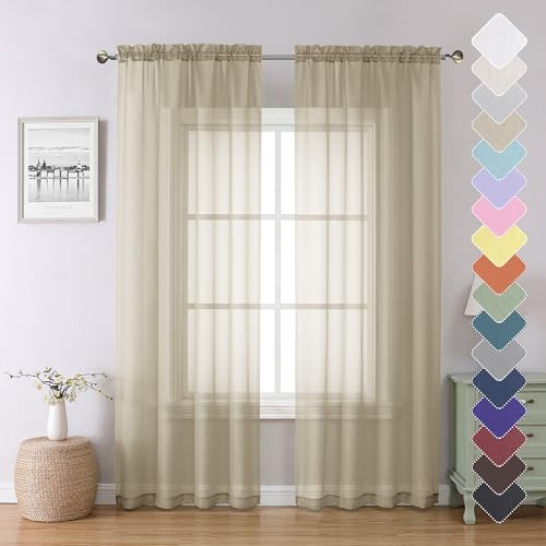 Taupe Sheer Curtains 84 Inches Long 2 Panels (Taupe / 40"W x 84"L (Pack of 2))