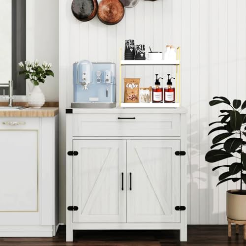 Coffee Bar Organizer for Countertop (White+gold)
