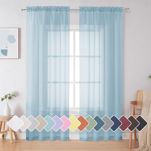 Sky Blue Sheer Curtains 72 Inches Long 2 Panels for Living Room (Sky Blue / 42"W x 72"L (Pack of 2))
