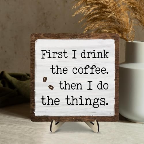 Vintage Coffee Bar Sign Plaque (White&Brown6 / 5.9 x 5.9 x 0.32 inches)