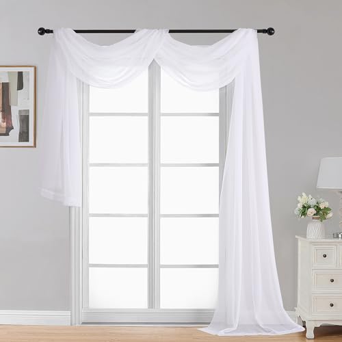 Extra Long White Sheer Curtains 144 Inches 2 Panels for Living Room (White / 59"W x 144"L (Pack of 2))