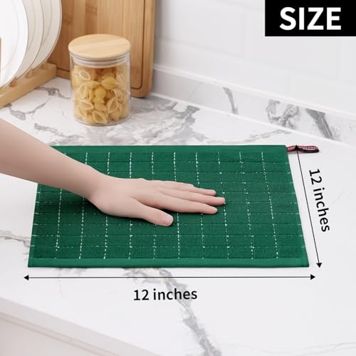100% Cotton Terry Kitchen Dish Cloths (Dark Green / 12 X 12 - 8 Pack)