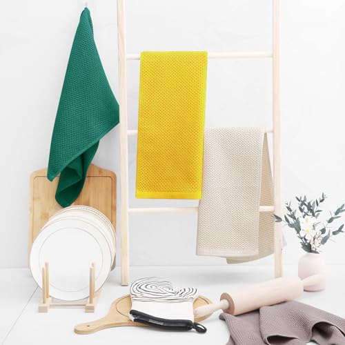 100% Cotton Waffle Weave Kitchen Dish Towels 6 (Dark Green / 13 X 28 - 6 Pack)