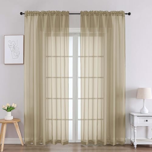 Taupe Sheer Curtains 84 Inches Long 2 Panels (Taupe / 59"W x 84"L (Pack of 2))