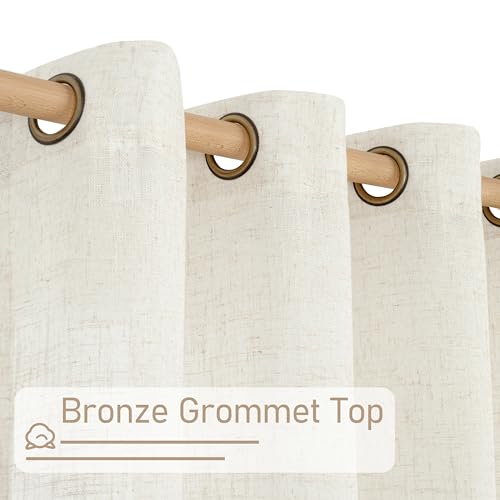48 Inch Length Linen Curtains for Kitchen 2 Panels Set (34"W x 48"L (Pack of 2) / Cream)