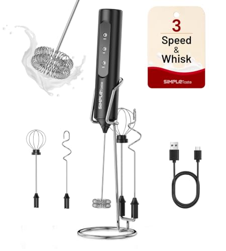 Rechargeable Handheld Milk Frother Wand with Stand (Phantom Black)