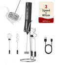 Rechargeable Handheld Milk Frother Wand with Stand (Phantom Black)