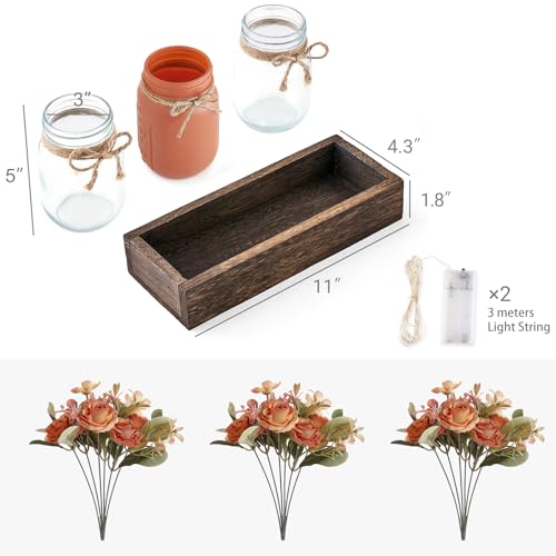 Fall Centerpieces for Tables Dining Room Decor with Mason Jar Lights (Orange / small)