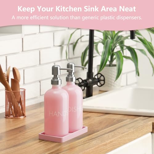 Pink Glass Dish and Hand Soap Dispenser Set (Pink)