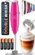 Powerful Milk Frother Wand With Duracell Batteries (Tropical Dragonfruit / Double Whisk + Batteries)