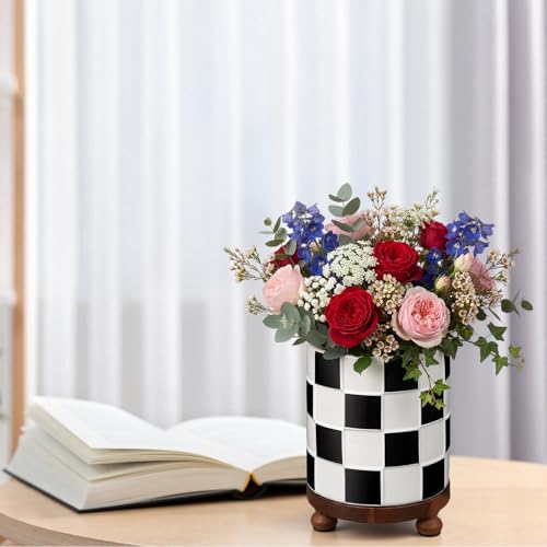 Kitchen Utensil Countertop Holder Checkered Utensil Crock (Black and White Checkered)