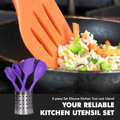 Premium Silicone Kitchen Tool and Utensil Set (5 Piece Set / Purple)