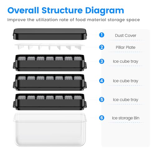Ice Cube Tray with Lid and Bin (Black / 0.8"-84Cubes)