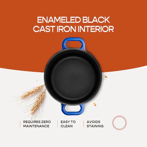 Enameled Cast Iron Dutch Oven for Sourdough Bread Baking (Blue)