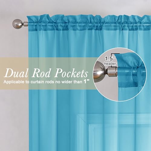 Turquoise Sheer Curtains 72 Inches Long 2 Panels (Turquoise / 40"W x 72"L (Pack of 2))