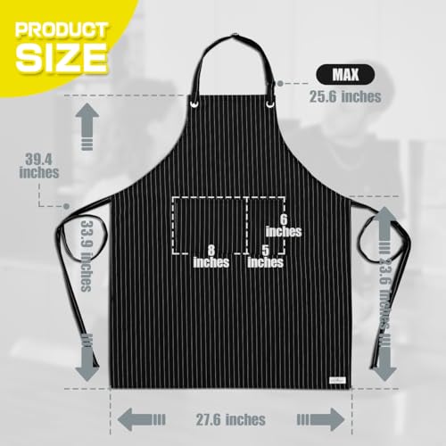 Stripe Stretch Apron Chef Aprons for Men with 2 Pockets Waterproof (Black)