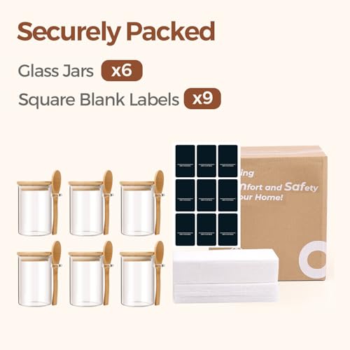Spice Jars with Spoons 8 oz 6 Pack (8 fl oz x 6 - Round - With Spoon)