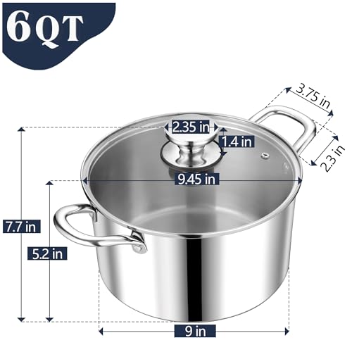 6 Quart Tri Ply Stainless Steel Stock Pot (6 Quarts)