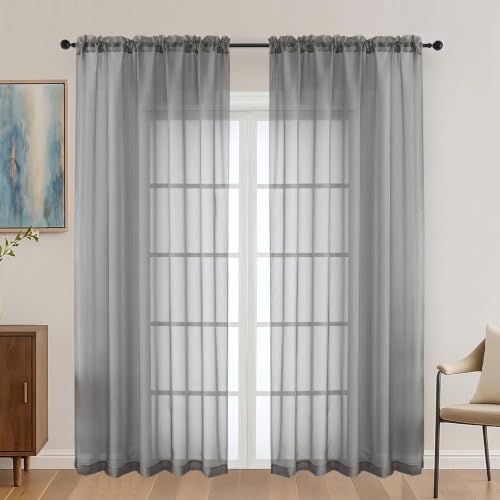 Charcoal Grey Sheer Curtains 84 Inches Long 2 Panels Set (Charcoal Grey / 59"W x 84"L (Pack of 2))