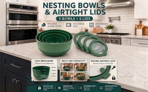 Plastic Mixing Bowls with Lids (Green)