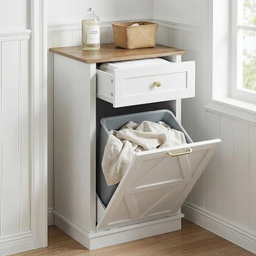 10 Gallon Tilt Out Trash Cabinet with Drawer (White / 10 Gal)