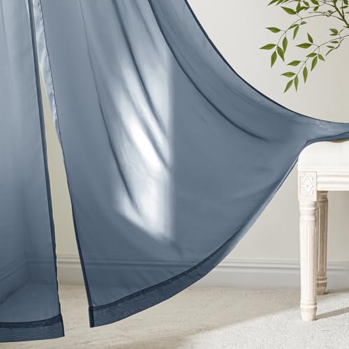 Navy Blue Sheer Curtains 84 Inches Long 4 Panels 42 x 84 Inches (42"W x 84"L (Pack of 4) / Navy Blue)