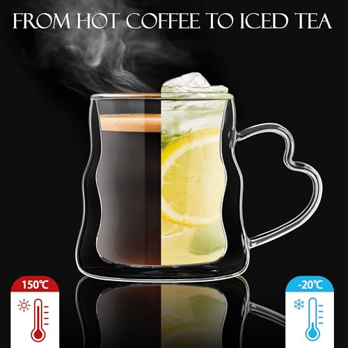 Double Wall Glass Coffee Mugs Set of 2 (Clear mug-16.9oz)