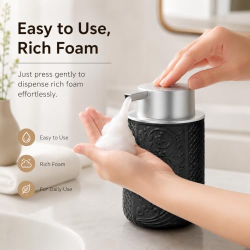 12OZ 350ML Ceramic Foaming Soap Dispenser Empty Hand Soap Dispenser Refillable Lotion Containers with Pump (Z-black-ceramic / ~12oz)