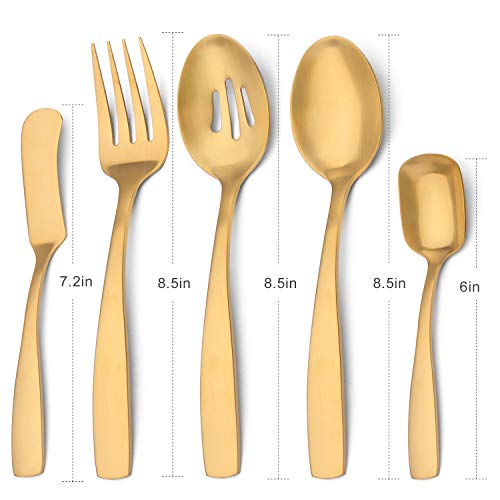 5 Piece Matte Gold Serving Flatware Silverware Set (Matte Gold / 5-Piece)
