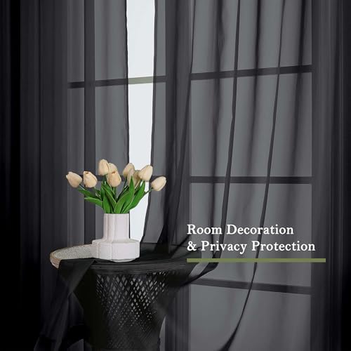Black Sheer Curtains 108 Inches Long 2 Panels Set (Black / 59"W x 108"L (Pack of 2))