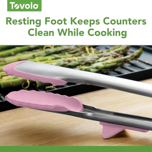 Tongs With Silicone Tips Easy Grip 13" Long Kitchen Tongs Stainless Steel Handle For Cooking (Pink Sorbet)