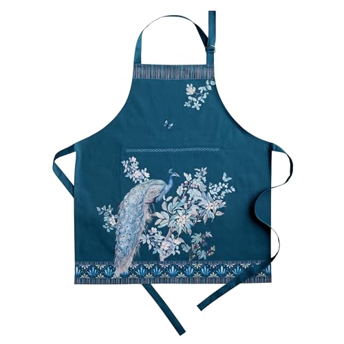 Aprons for women with Pocket 100% Cotton Pack of 1 (011 - Peacock Utopia - Deep Sea)