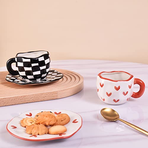10oz Irregular Ceramic Mug With Saucer (Red Heart)