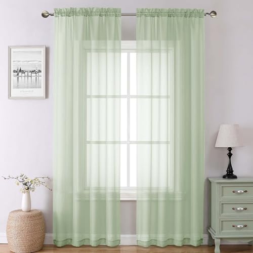 Light Green Sheer Curtains 90 Inches Long 2 Panels (Light Green / 42"W x 90"L (Pack of 2))