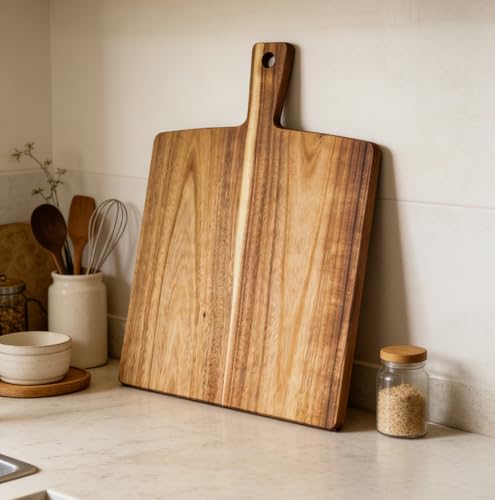 Large Acacia Wood Cutting Board with Handle 17''X13'' (BigSquare-17x13)