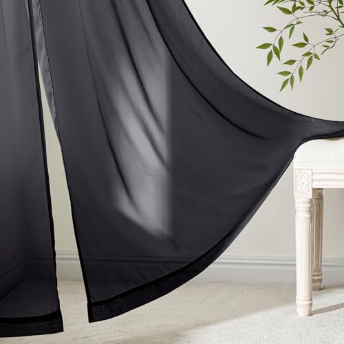 Black Sheer Curtains 63 Inches Long 4 Panels 54 x 63 Inches (54"W x 63"L (Pack of 4) / Black)
