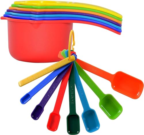Measuring Cups and Spoons Set of 15 (7 Cups & 8 Spoons / Assorted Colors)