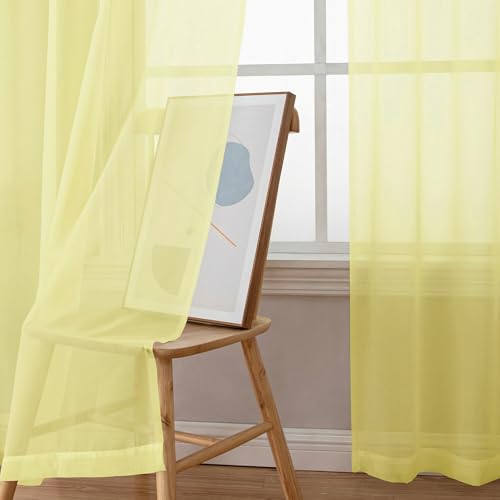 Sheer Curtains 96 inches Long 2 Panels Set for Living Room (Light Yellow / 42"W x 96"L (Pack of 2))