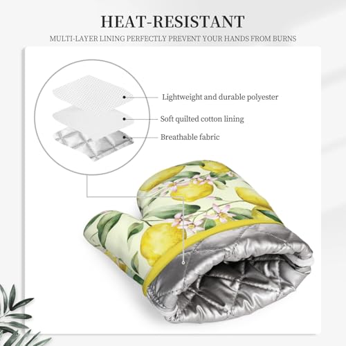 Lemon Silicone Oven Mitts Pan Mats Set of 2 (Black9)