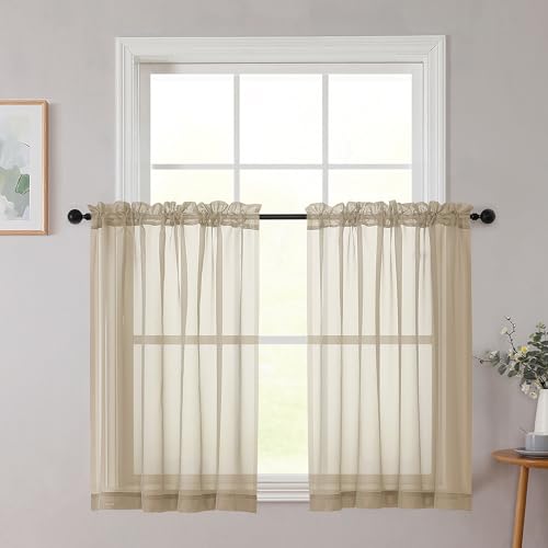 Cafe Curtains 36 Inch Length Tier 2 Pieces (Taupe / 42"W x 36"L (Pack of 2))